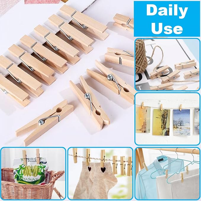 SenseYo 100 Pcs Wooden Clothespins Clips 4 Inch Large Wooden Clips for Hanging Clothes, Kitchen