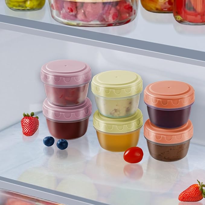 Salad Dressing Container to Go with lids,Dishwasher and Microwave Safe Tiny Condiment Containers with Graduated Lines, Reusable and Leakproof Small Sauce Containers for Lunch Box 6 Pcs 2.7 OZ Mixed 2
