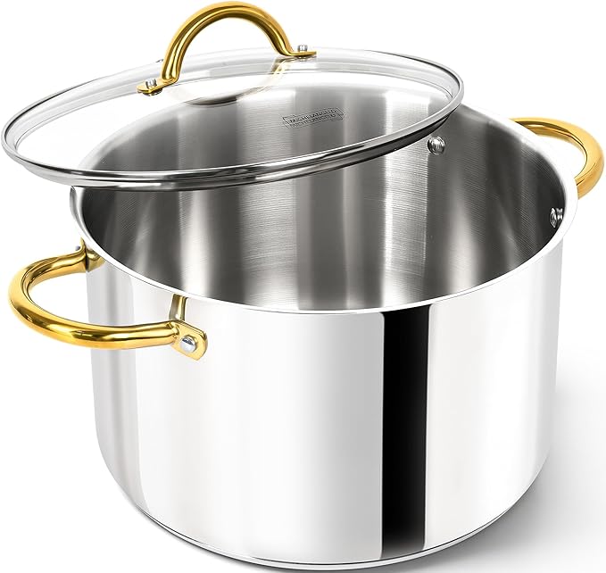 MICHELANGELO Stainless Steel Stock Pots - 8 Quart Pot with Lid, Soup Pot Induction Compatible, Cooking Pots with Riveted Handle, Oven & Dishwasher Safe