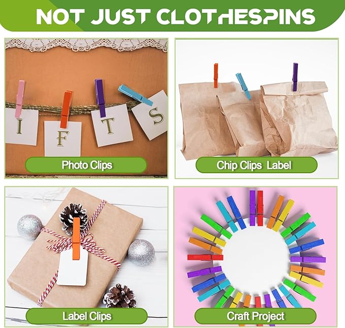 100 Pcs Colored Clothes Pins Wooden, Colored Clothespins for Crafts 2.9 Inch, Clothing Pins for Hanging Classroom