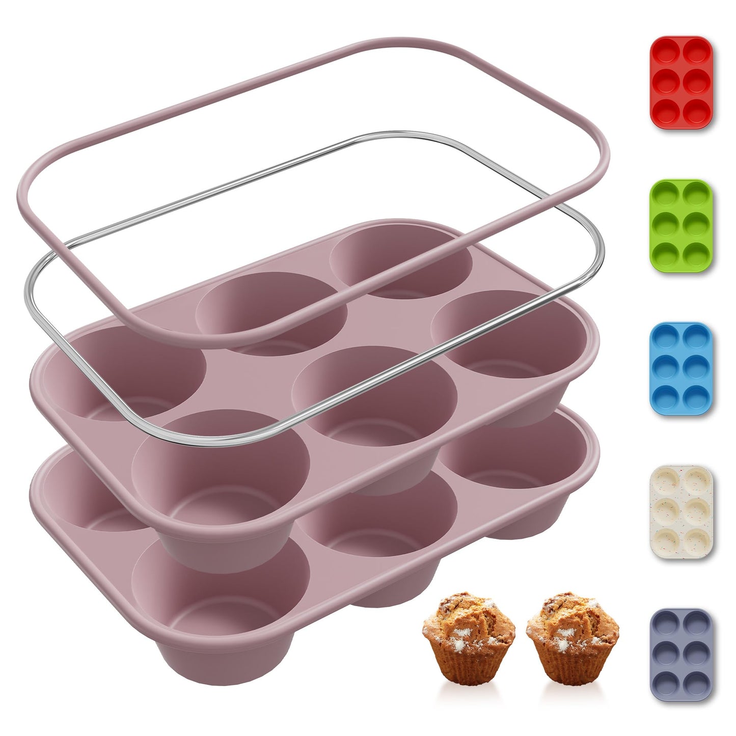 2 Pack 12 Cups Silicone Muffin Pan with Metal Reinforced Frame Regular Size Silicone Molds Cupcake Cake Baking Pans Cookie Baking Chocoflan Cupcake Mold Kitchen Baking Mold Tools for Cooking