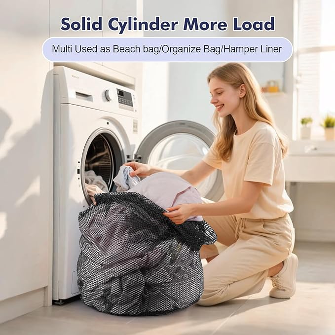 3Pcs Mesh Laundry Bags Washing Machine Mesh Wash Bags Jumbo for Delicates Clothes,Bed Linen,Toys with Drawstring Closure Sturdy (3 XXLarge 28 x 26 Inches,Black)
