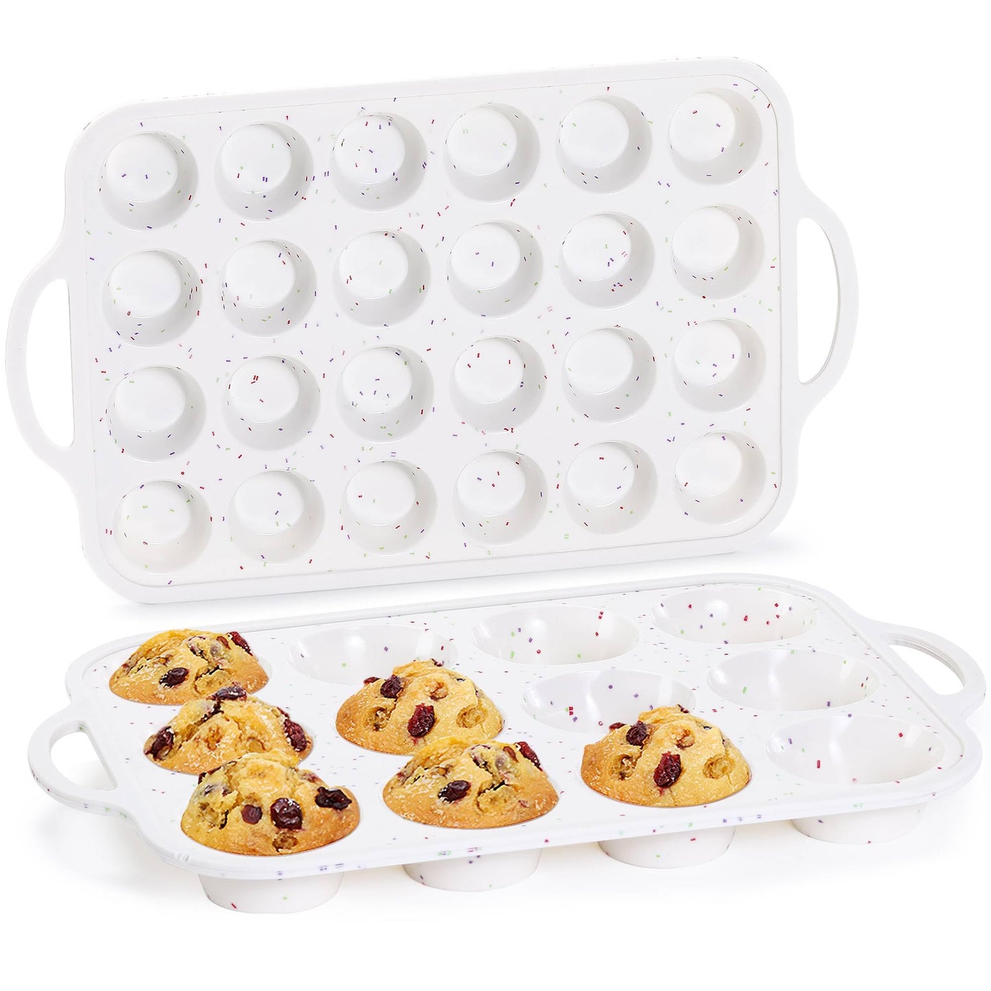 CAKETIME Silicone Muffin Pans for Baking, Metal Reinforced Frame Jumbo 6 Cups & Mini 24 Cups Cupcake Pan Nonstick Muffin Pan for Homemade Baking Easy to Handle
