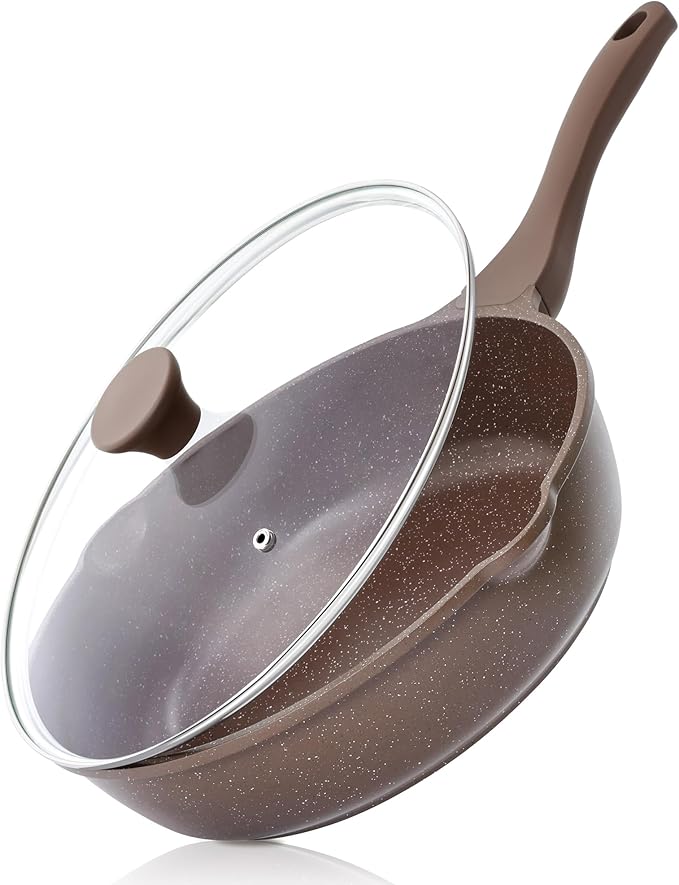 SENSARTE Nonstick Skillet, Deep Frying Pan 10/11/12-inch, Saute Pan with Lid, Stay-cool Handle, Healthy Stone Cookware Cooking Pan, Induction Compatible (10-Inch/3.5QT)