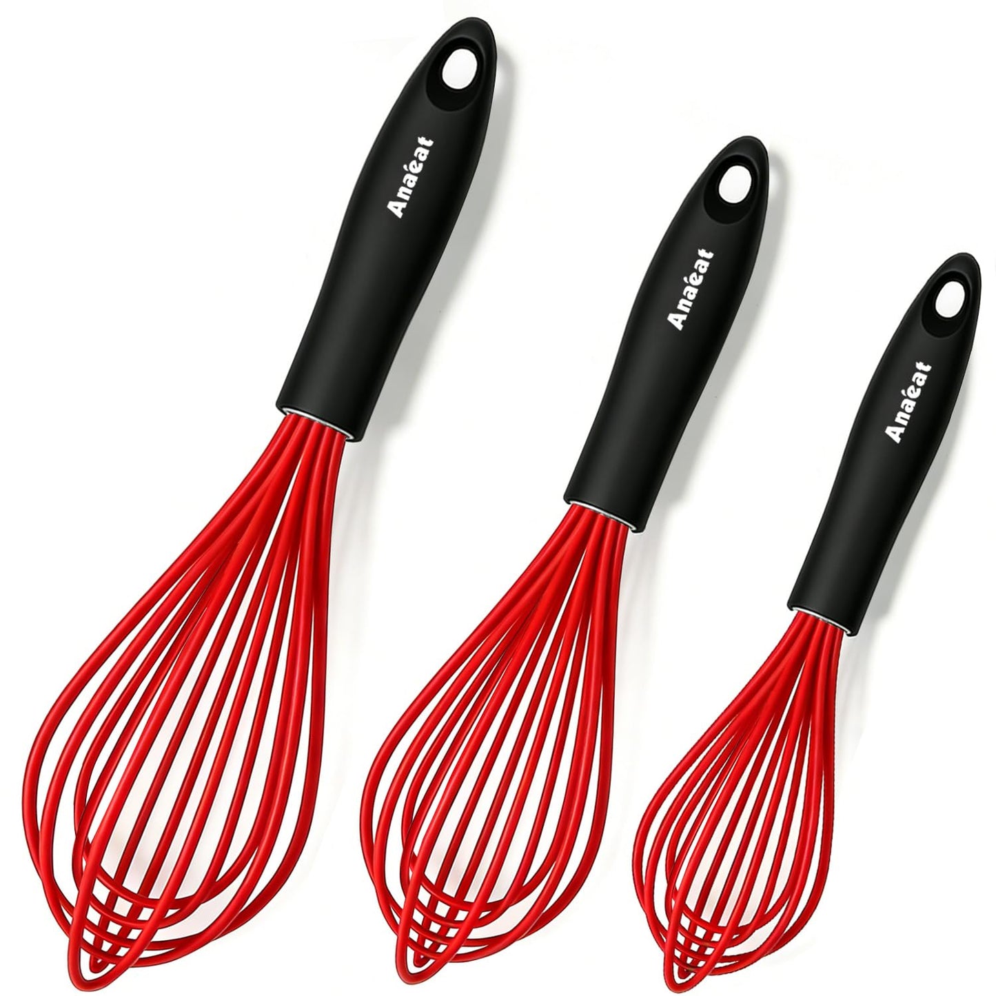 Anaeat Silicone Balloon Whisk, Perfect for Non-Stick Cookware, Milk and Egg Beater Blender, Heat Resistant Kitchen Whisks for Whisking, Cooking, Baking, Beating, Frothing & Stirring (Black)