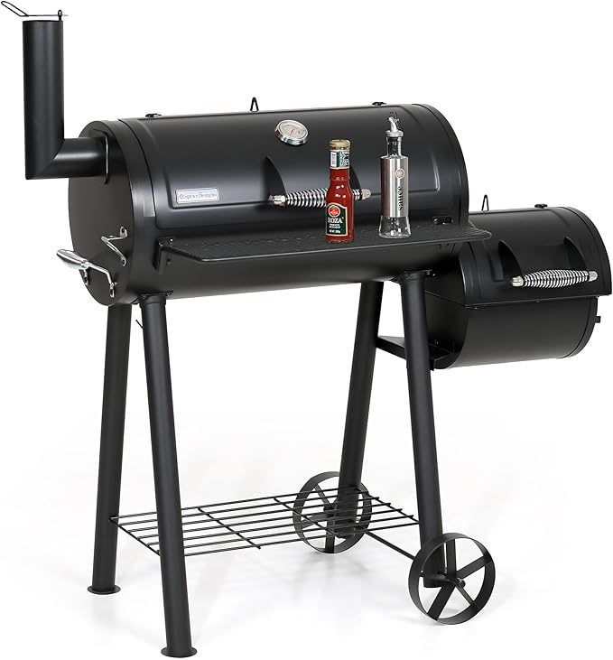 Captiva Designs Charcoal Grill with Offset Smoker for Outdoor Barbecue