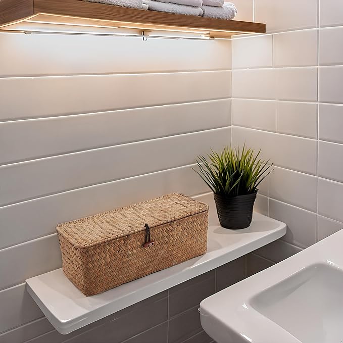 Seagrass Storage Basket for Bathroom - Wicker Toilet Tank Basket with Lid - Woven Narrow Organizer (16.5" x 5.5" x 5.5")