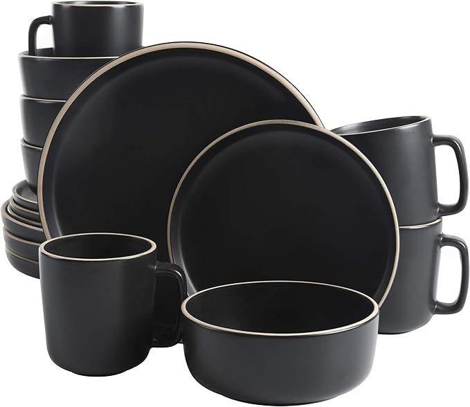 Gibson Home Zuma 16 Piece Round Kitchen Dinnerware Set, Dishes, Plates, Bowls, Mugs, Service for 4, Matte Stoneware, Grey, Gray