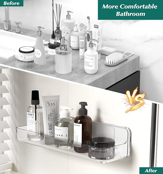Shower shelves, Adhesive Clear Acrylic Bathroom Shower caddy Organizer, Transparent No Drilling Wall Mount Bathroom Storage