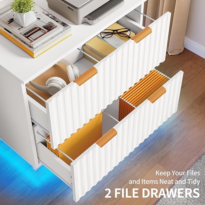 YITAHOME 2 Drawer File Cabinet with Led Light, Modern Filing Cabinet, Large Lateral File Cabinet for Home Office, White