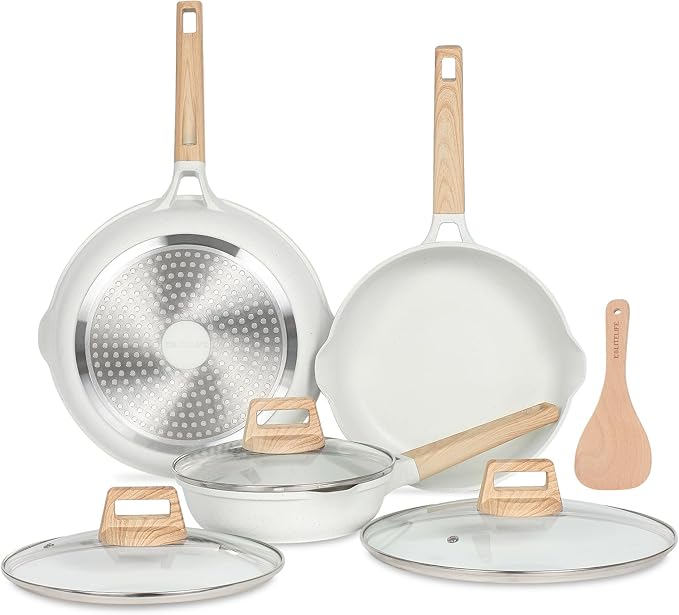 ESLITE LIFE Nonstick Ceramic Frying Pan Skillet, Non-Toxic Egg Omelette Kitchen Cooking Pans Compatible with All Stovetops (Gas, Electric & Induction), PTFE & PFOA Free (White, 8'')