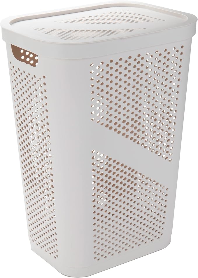 Mind Reader 60L Slim Laundry Hamper, Clothes Basket, Lid, Ventilated, Plastic, Set of 2, Ivory