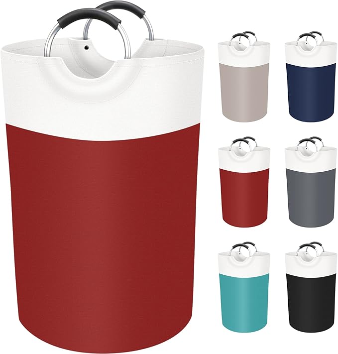 BlissTotes Laundry Basket, Laundry Hamper, Collapsible Laundry Baskets, Dirty Clothes Hamper, Waterproof Laundry Basket with Foam Protected Aluminum Handles for College Dorm, Family 75L (Red)