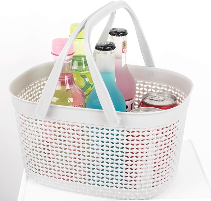 rejomiik Portable Shower Caddy Basket, Plastic Organizer Storage Tote with Handles for Bathroom, College Dorm, Kitchen, Grey