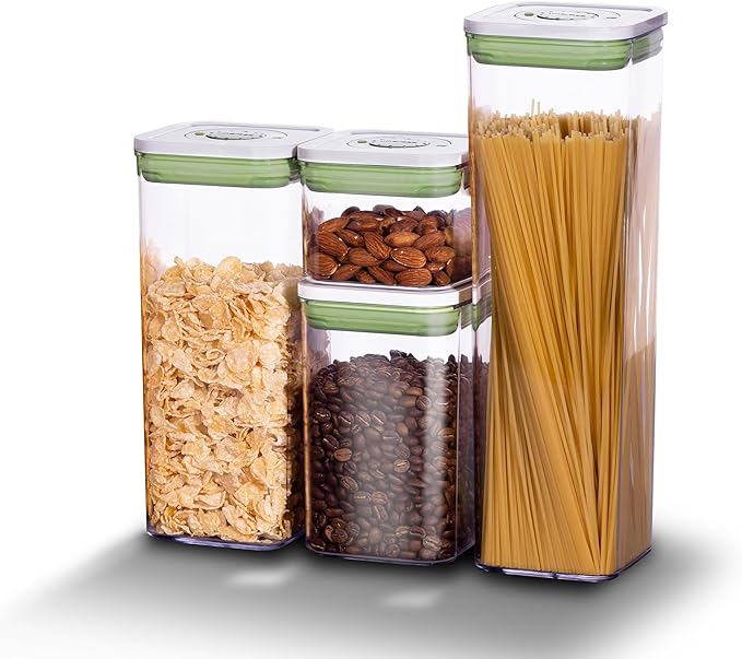 linoroso Pop Airtight Food Storage Containers with Date Recording Lids, Stackable Plastic Storage Containers Set of 7, Dry Cereal Container Set for Pantry Countertop Fridge Organization