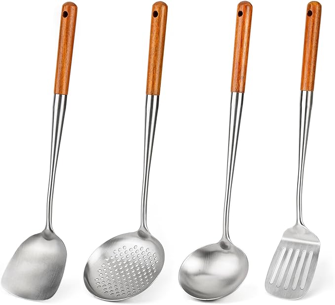 FJNATINH Solid 304 Stainless Steel Skimmer Slotted Spoon Colander Strainer Ladle for Cooking and Frying, Kitchen Utensils Wire Strainer Pasta Strainer Spoon