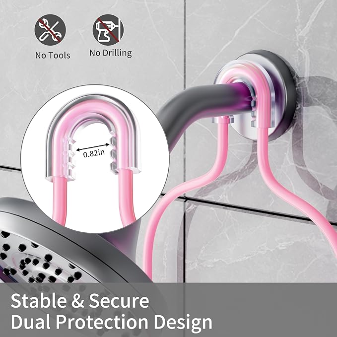 Shower Caddy Hanging, Pink Over the Shower Head Caddy with Soap Holder, Bathroom Organizer with Hooks for Razors and Bath Sponges