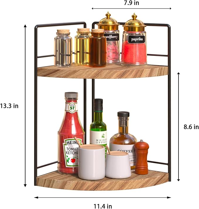2 Tier Bathroom Counter Organizer,Bathroom Countertop Organizer, Wood Vanity Organizer Corner Shelf,Makeup Tray for Perfume Skincare Bedroom Kitchen Corner (2 Tier,Yellow)