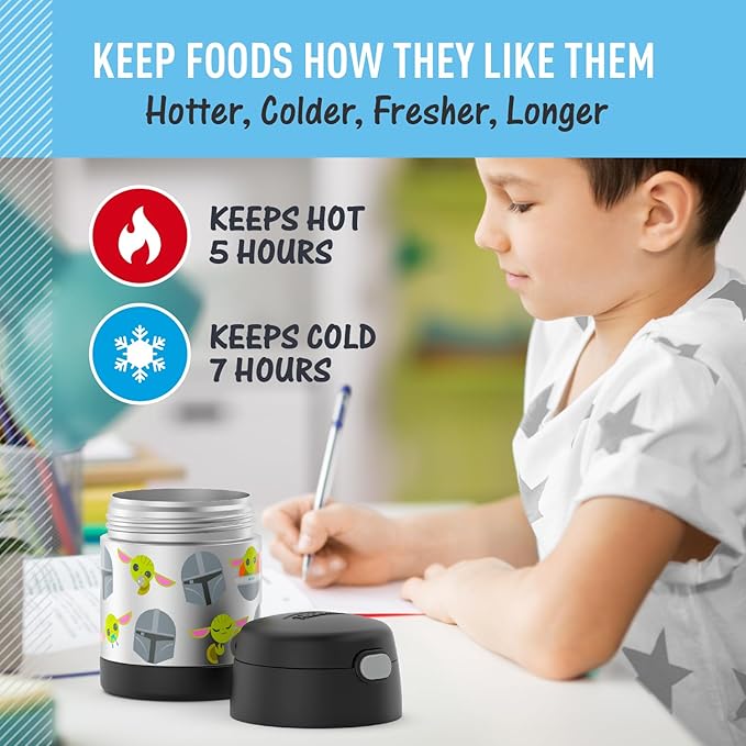 THERMOS FUNTAINER Insulated Food Jar – 10 Ounce – Kid Friendly Food Jar with a Foldable Spoon, Mandalorian
