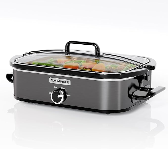 [NEW] MAGNIFIQUE 4-Quart Slow Cooker with Casserole Manual Warm Setting - Perfect Kitchen Small Appliance for Family Dinners, Dishwasher Safe Crock, Black