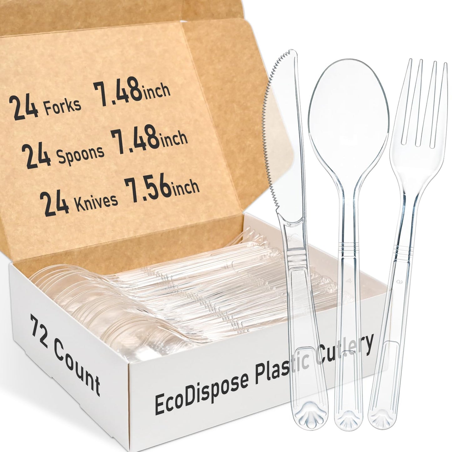 EcoDispose 72 Count Plastic Cutlery Set, 24 Knives, 24 Forks & 24 Spoons