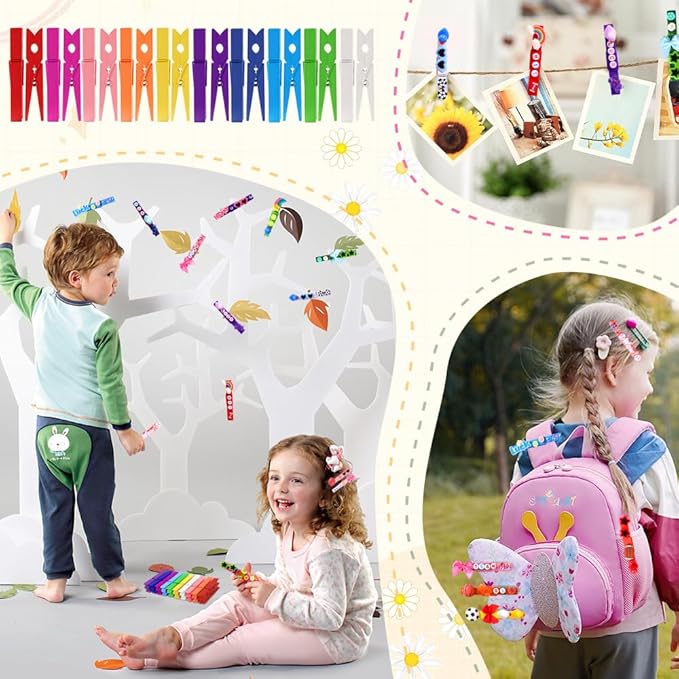 JOICEE 60 Set Cheer Pins Spirit Clips, 60 Colored Wooden Clothes Pins 102 Mini Resin Ducks Bows Daisy and Stickers Pens 150 Clay Beads for Backpacks Ribbon Team Classroom Cheer Gifts Bulk