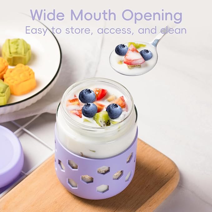 Gemice 6-Pack 16oz Glass Mason Jars with Silicone Sleeves, Airtight BPA-Free Overnight Oats Containers with Lids, Dishwasher Safe Leak-Proof Meal Prep Jars for Chia Pudding, Yogurt, Snacks