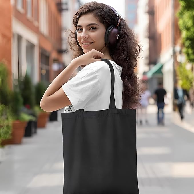MOLOVA 1-6 Pack Available Premium Canvas Reusable Tote Gift Bags,Made of Natural Canvas with Handle,Work,DIY,Shopping(Black1)