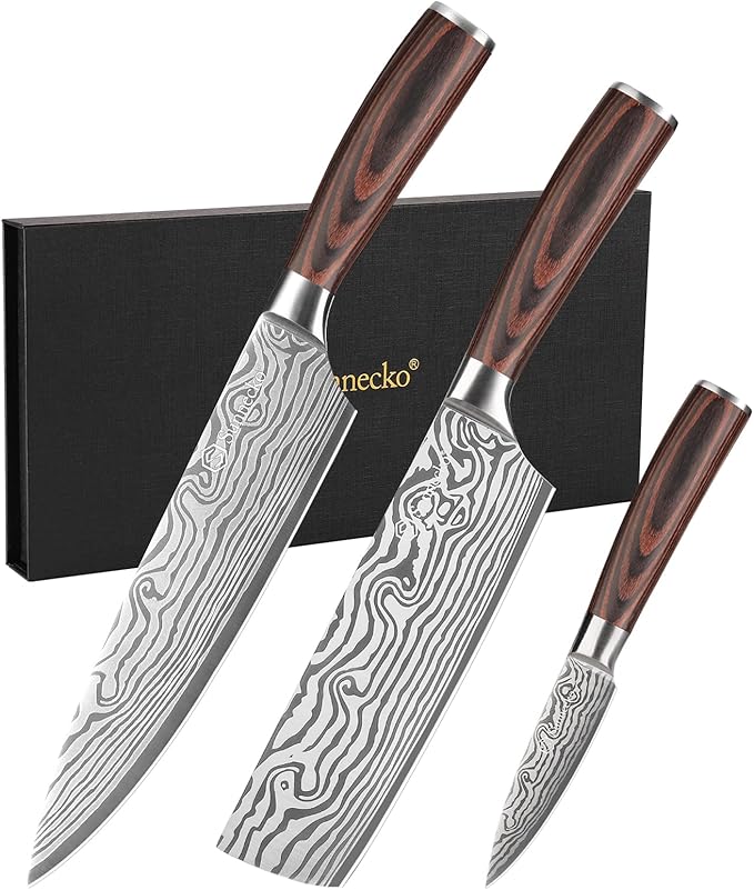 Sunnecko Kitchen Knife Set 7 Piece Chef Knife Set Professional High Carbon Stainless Steel, Sharp Kitchen Knives with Wooden Handle