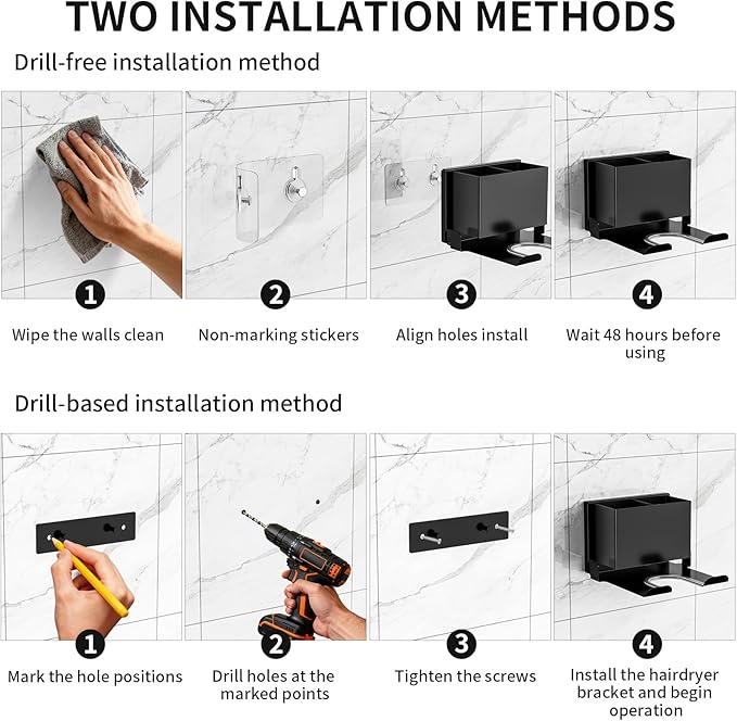 YSD Hair Dryer Holder Wall Mounted, Hair Tool Organizer, Blow Dryer Hanger for Dryer Hook, Bathroom Space-Saving Blow Dryer Organizer, Black Curling Irons Storage