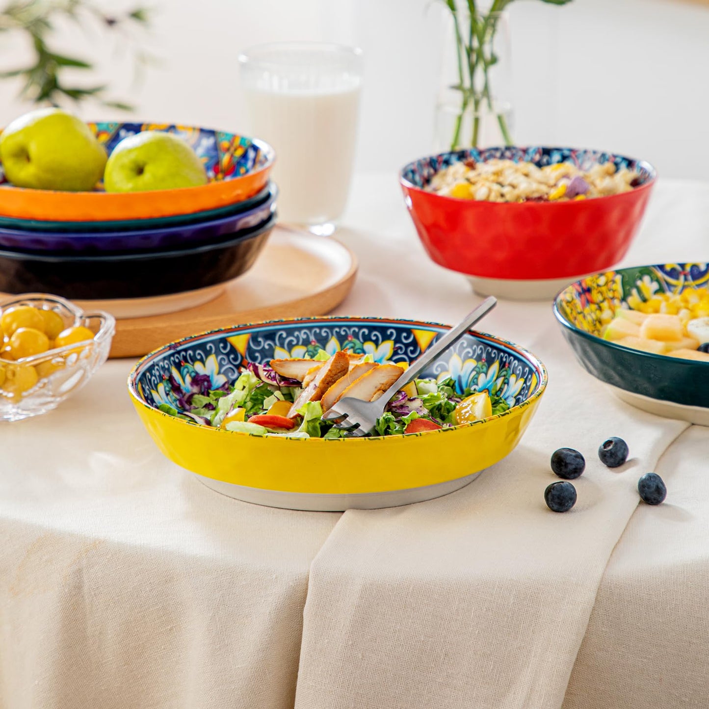 vancasso 32 Oz Pasta Bowls Set of 6, Ceramic Bohemian Soup Salad Bowls