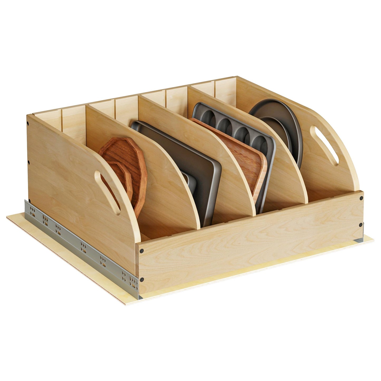 WelFurGeer Birchwood Pot and Pan Organizer with Soft-Close Drawer, Pull Out Cabinet Organizer, Heavy-Duty Slide-Out Storage for Baking Sheets, Cutting Boards, and Kitchen Utensils