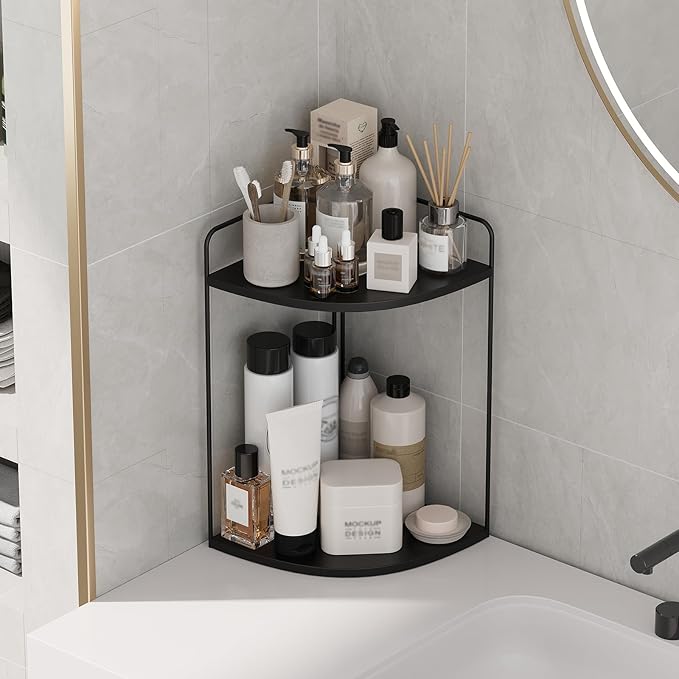 Bathroom Counter Organizer,Countertop Organizer,Vanity Organizers,Bathroom Storage,Bathroom Sink Caddy,Counter Shelf,Corner Counter,Corner Shelves(Black)
