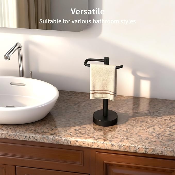 YUMORE Hand Towel Holder Stand Countertop Towel Rack Free Standing Towel Bar Hanger for Bathroom Kitchen Pro Matte Black