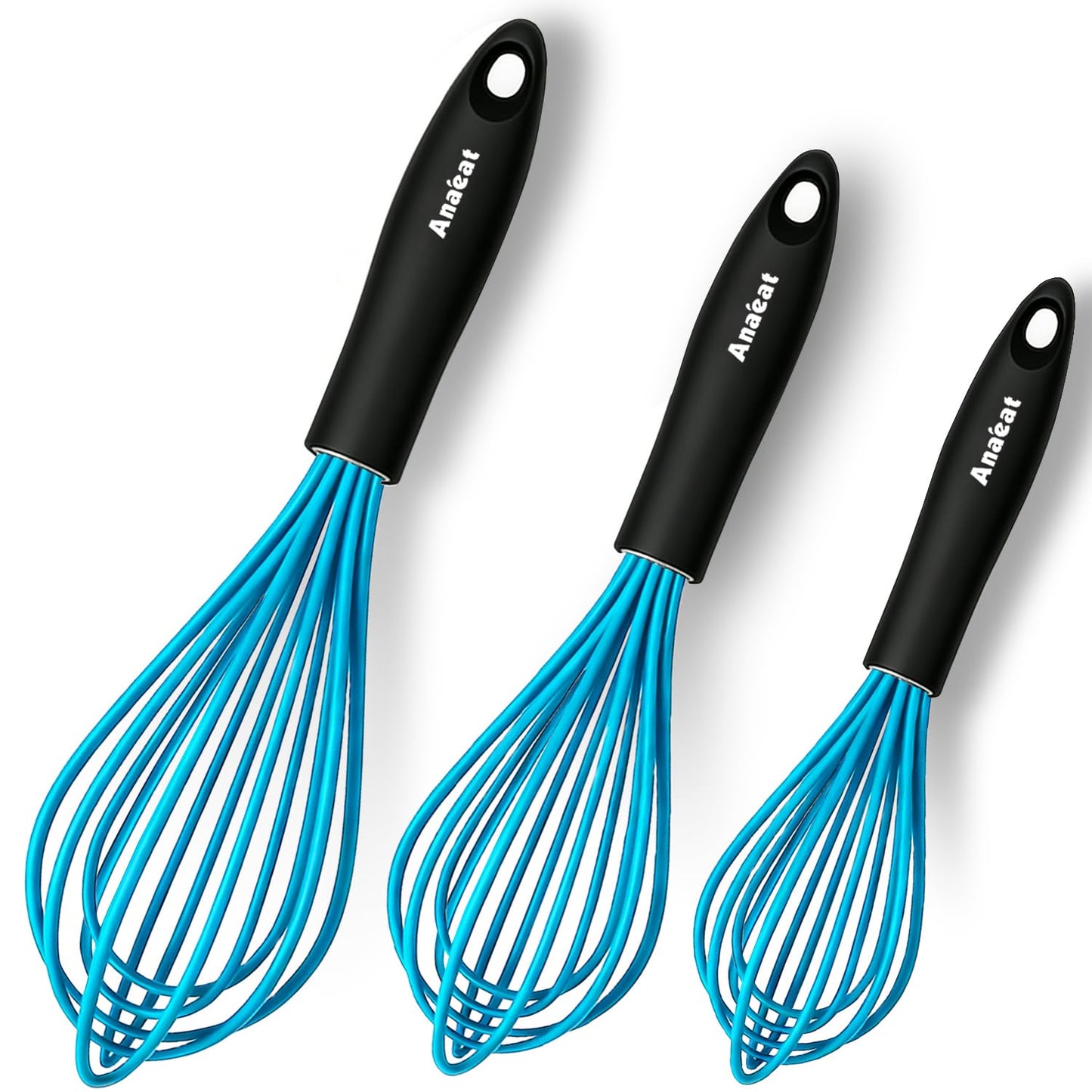 Anaeat Silicone Balloon Whisk, Perfect for Non-Stick Cookware, Milk and Egg Beater Blender, Heat Resistant Kitchen Whisks for Whisking, Cooking, Baking, Beating, Frothing & Stirring (Black)