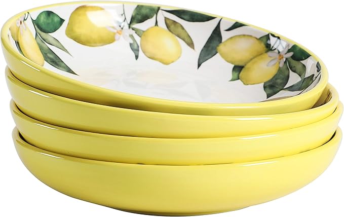 Bico Havana Pasta Bowls, 35oz Salad Bowl Set of 4, Large Ceramic Serving Dinner Bowls for Soup and Cereal, Microwave and Dishwasher Safe, Gift for Housewarming and Thanksgiving