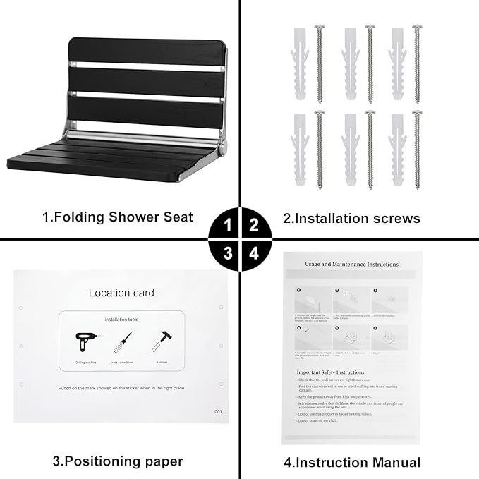 Foldable Shower Seat Wall Mounted,Folding Shower Seat for Adults, 400lbs Max Load for Inside Shower, Small Shower Spaces, 16"