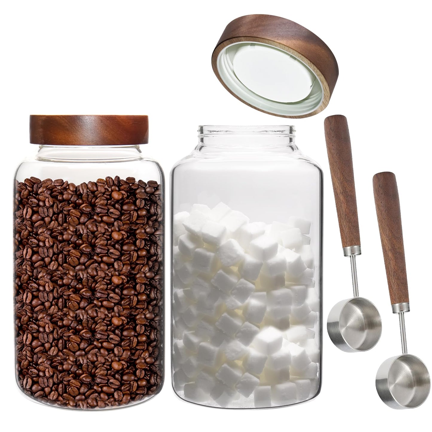 Patoper Airtight Glass Jars with Wooden Lid Glass Spice Jar Round Glass Storage Canister for Pantry Sugar Tea Coffee Bean Nuts Cookies Bath Salts (900ML*2PACK)