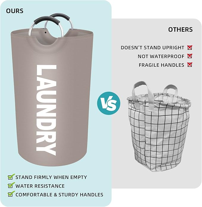 StorageRight 75L Large Laundry Basket, Laundry Hamper, Dirty Clothes Hamper for Laundry, Collapsible, Waterproof Laundry Baskets with Foam Protected Aluminum Handles for Laundry, Dorm, Family (Khaki)