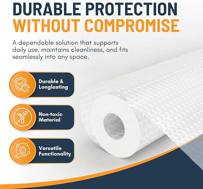 Shelf Liner Drawer Liner for Kitchen Cabinets Non-Adhesive by Linda’s Essentials (12 x 240 Inches) - Non-Slip Easy Clean Kitchen Cabinet and Cupboard Protector, Waterproof Mat, Clear Roll