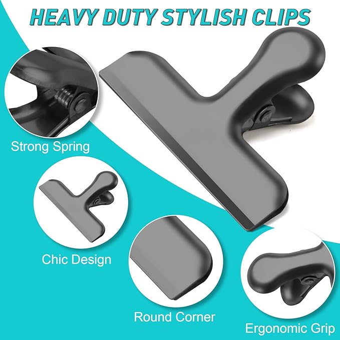24 Pack 3 Inch Stainless Steel Black Chip Clips Strong Bag Clips Large Clip for Food Packages, Metal Kitchen Food Clip for Snack Home&Office Paper Heavy Duty