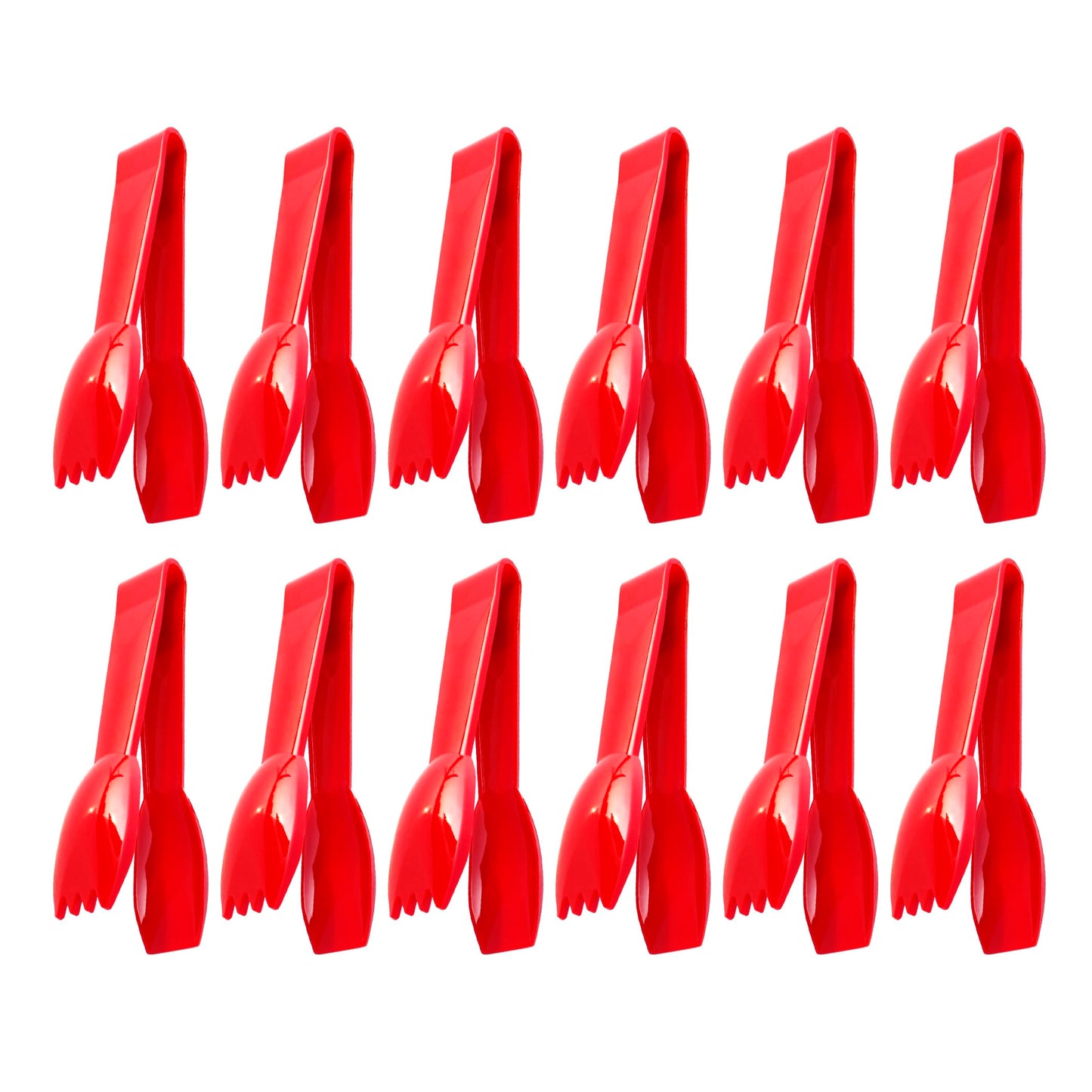 New Star Foodservice Utility Tong, High Heat Polycarbonate Plastic, Straight Edge, 6 Inch, Set of 12, Red
