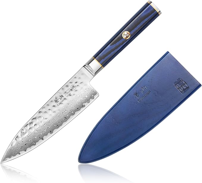 Cangshan KITA Series 8-Inch Chef's Knife with Sheath, High Carbon X-7 Damascus Steel, 501387