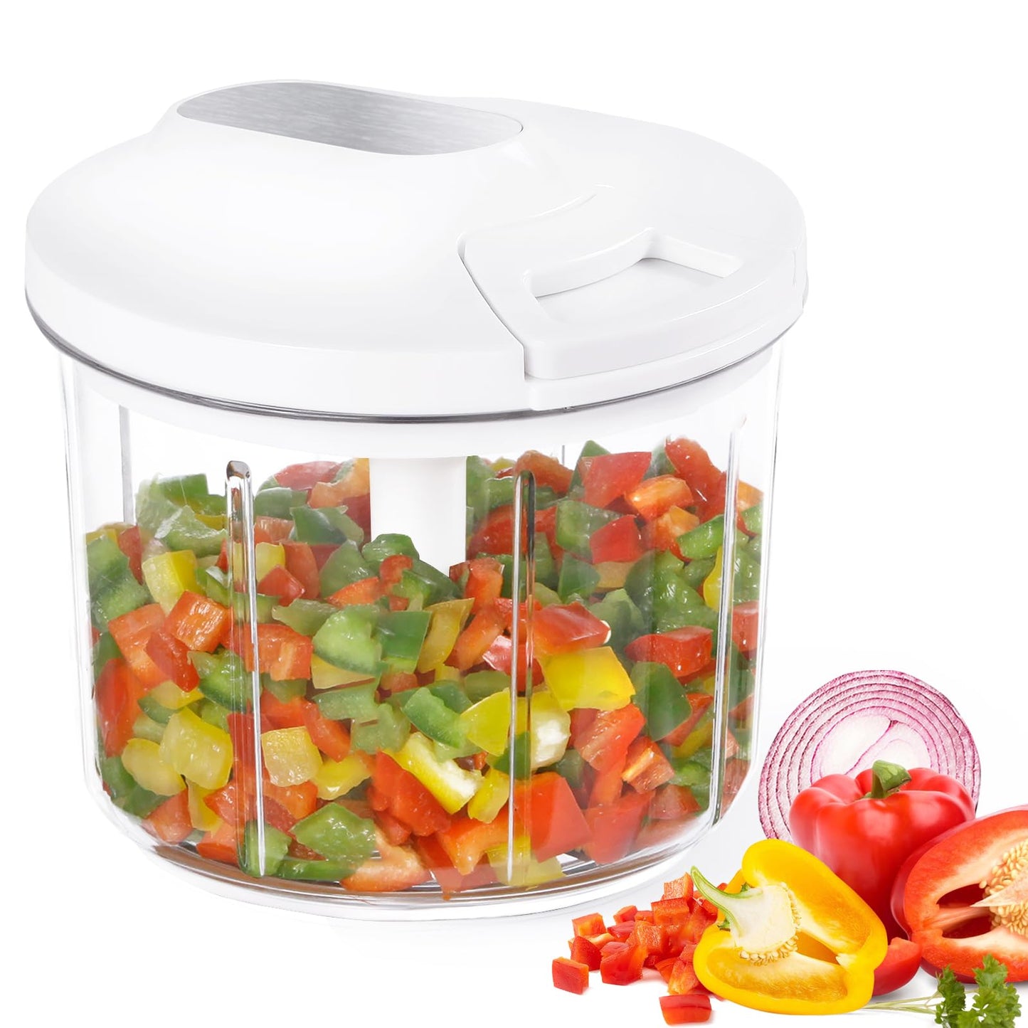 LHS Manual Food Processor Large Vegetable Chopper, 1000ML Pull String Chopper Garlic Mincer Onion Cutter for Veggies,Salad,Fruits, Nuts, BPA Free, Black
