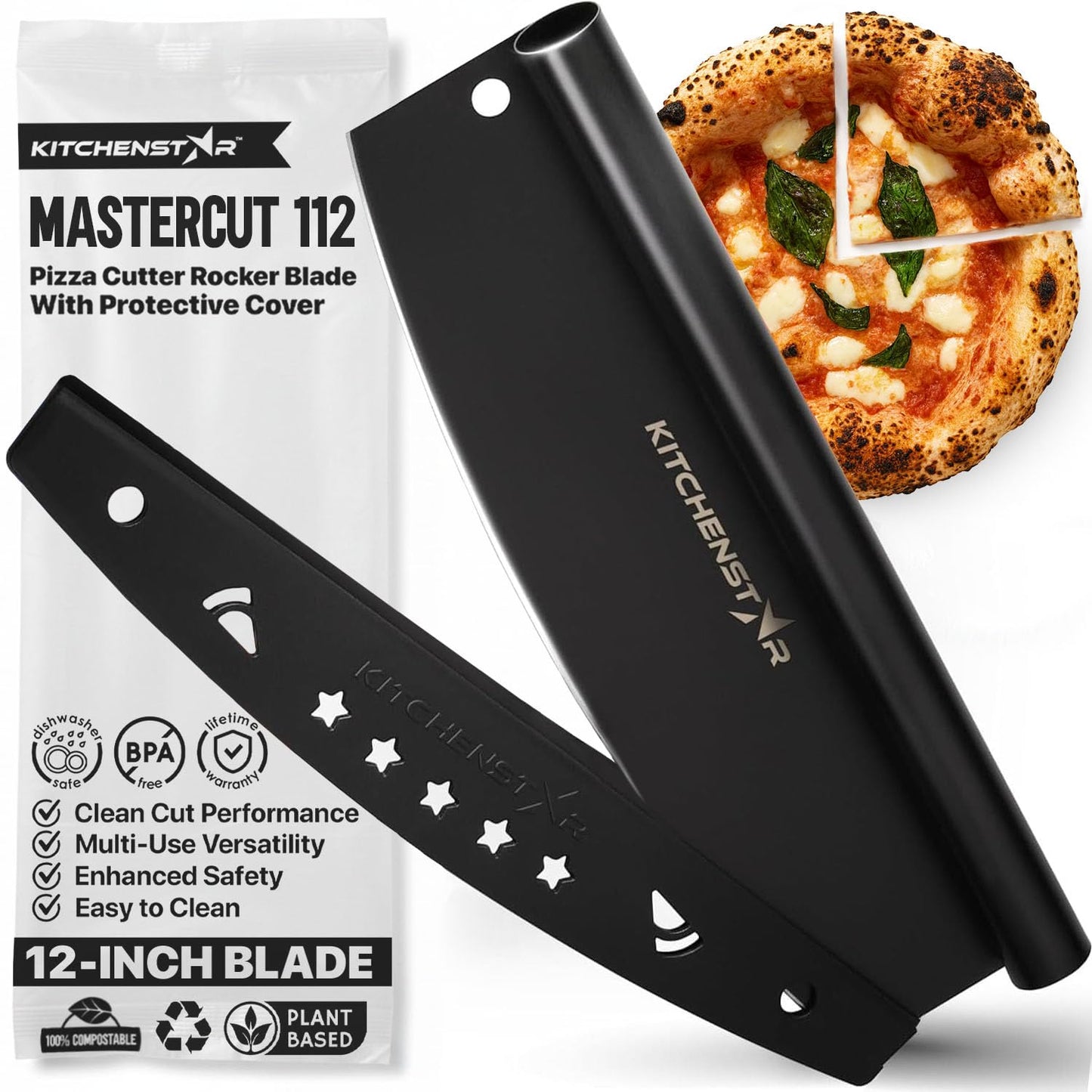 18-Inch Pizza Cutter Rocker Blade, 304 Stainless Steel Slicer Knife, Silver