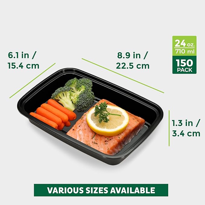 Freshware Meal Prep Containers [150 Pack] 1 Compartment Food Storage Containers with Lids, Bento Box, BPA Free, Stackable, Microwave/Dishwasher/Freezer Safe (24 oz)