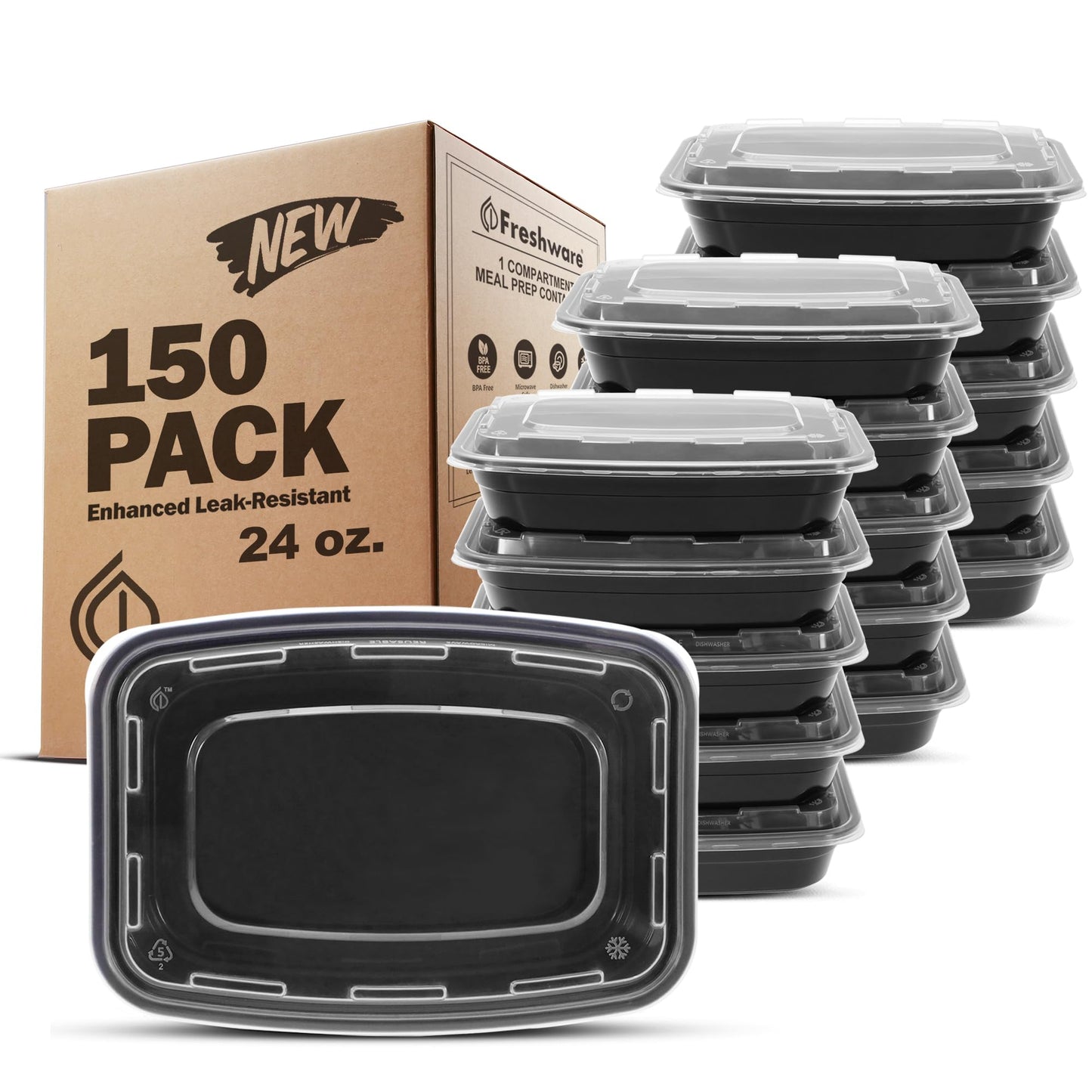 Freshware Meal Prep Containers [45 Pack] 1 Compartment with Lids, Food Storage Containers, Bento Box, BPA Free, Stackable, Microwave/Dishwasher/Freezer Safe (38 oz)