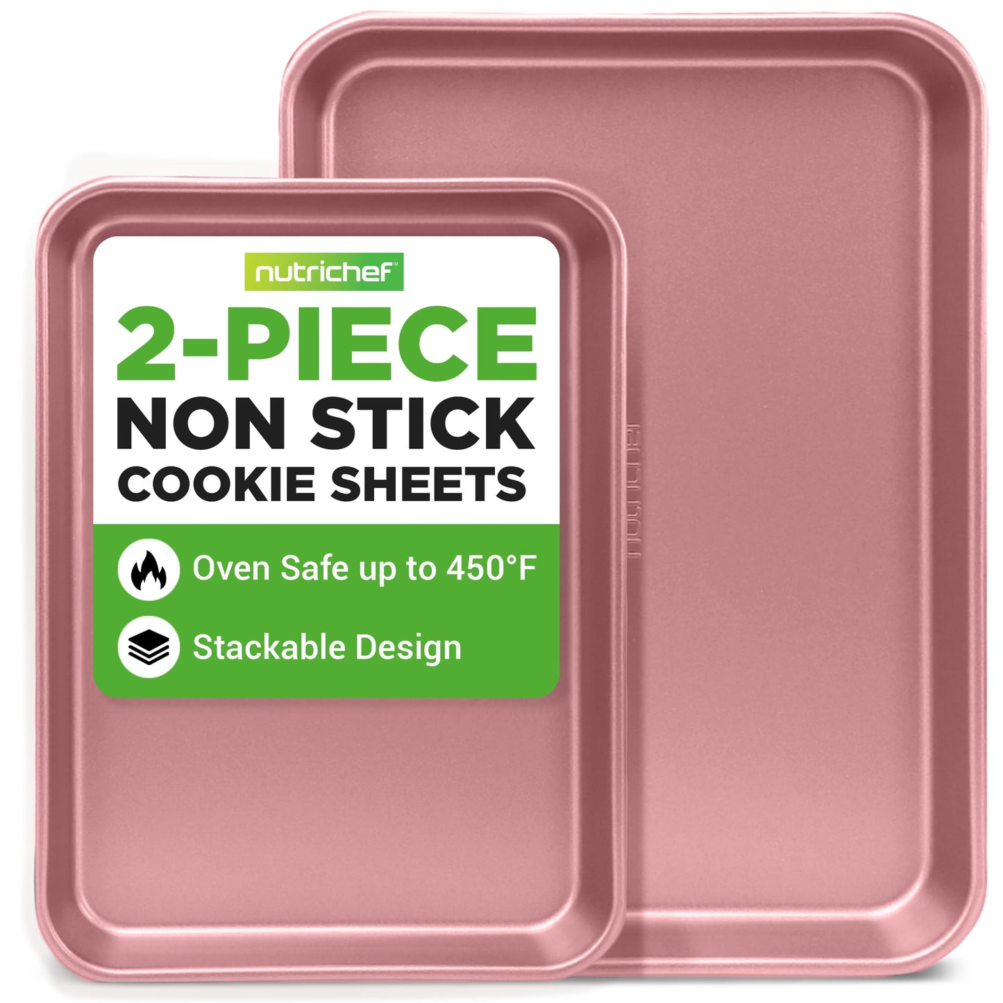 NutriChef 2-Piece Large & Medium Cookie Sheets for Baking - Non Stick Baking Sheet for Cookies, Sheet Cakes & Roasting - Dishwasher Safe - Gray