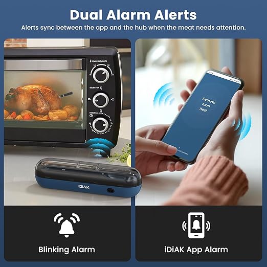 iDiAK Wireless Meat Thermometer for Grilling and Smoking, CP10 New Gen 500FT Meat Probe Thermometers, Dual Sensor, Dual Alarm, Smart Food Thermometer Probe for BBQ, Oven, Grill, Smoker, Sous Vide