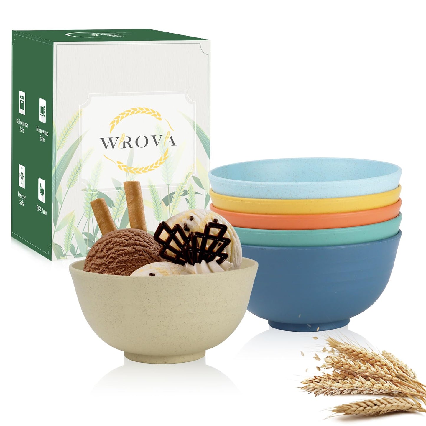 Wrova wheat straw small bowls 10oz set of 8 - Unbreakable Dessert Bowls for kids - Mini Bowl Sets for Ice Cream,Snack and Fruits - Microwave & Dishwasher Safe Appetizer Bowls (Deep Grey)